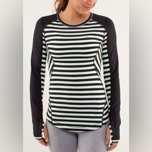 Lululemon Run: Reflect Long Sleeve, Sea Stripe Mint Moment / Black, sz 4